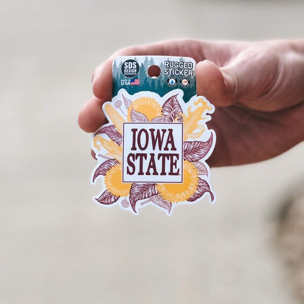 Iowa State Cardinal and Gold Corn and Flowers Rugged Sticker 3-5-inch